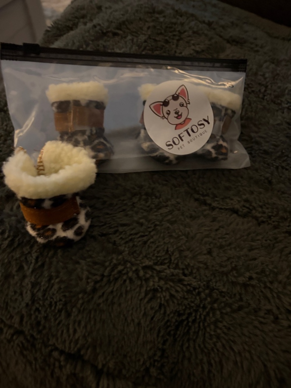 Leopard Print Faux Fur Dog Boots - Brown & Cream